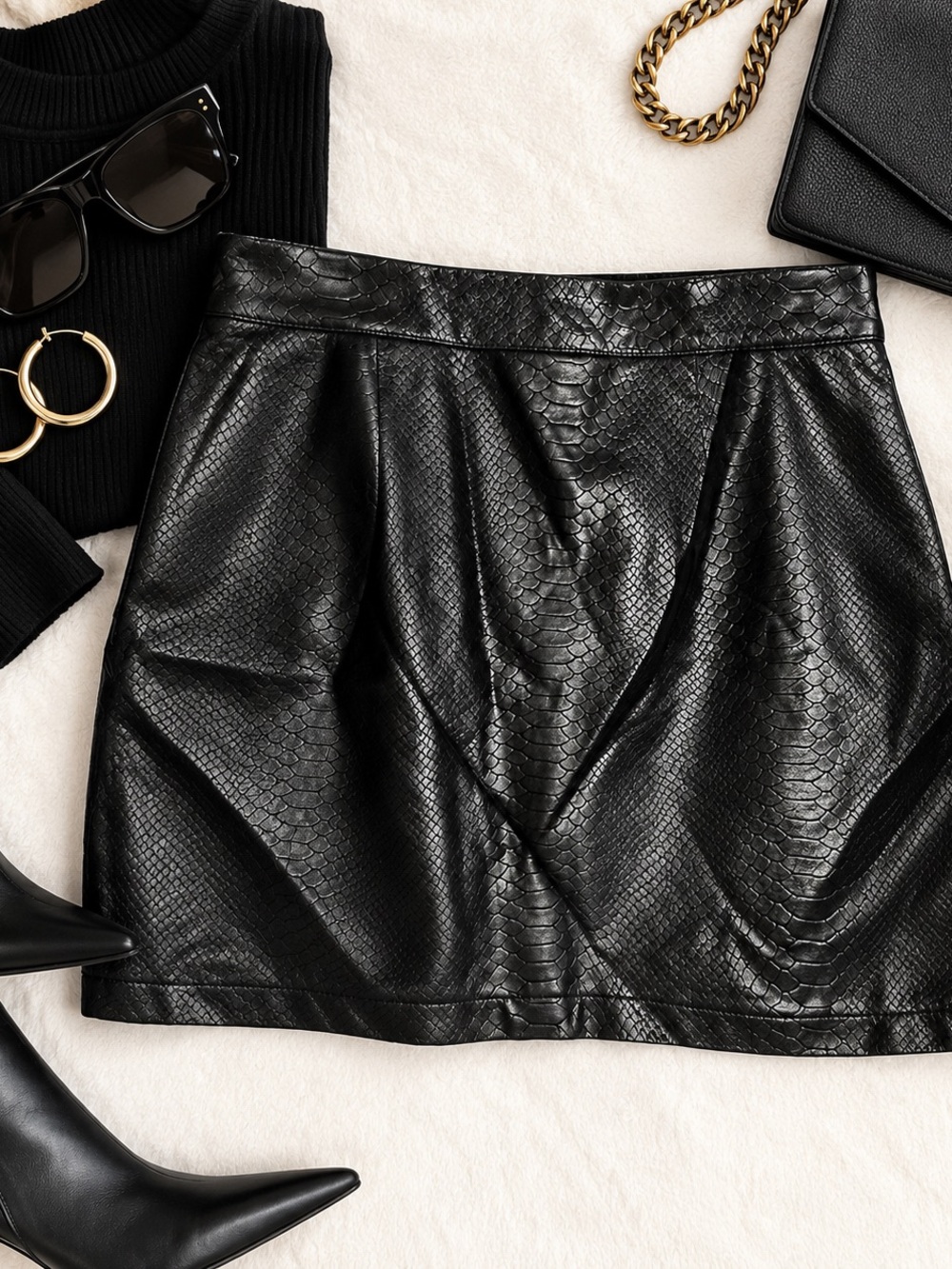 Stella Luce Black Snake-Embossed Faux Leather Mini Skirt